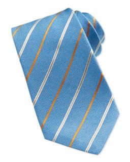 Mens Satin Stripe Oxford Tie, Blue   Kiton   Blue