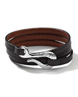 Mens Pelle Sterling Hook Leather 3 Wrap Bracelet in Black, Size 3   Ippolita  