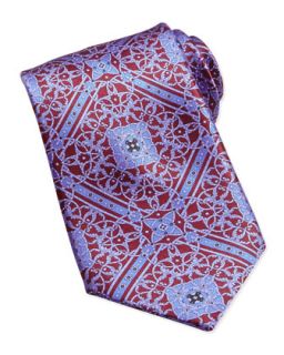 Mens Floral Pattern Woven Silk Tie, Burgundy   Stefano Ricci   Burgundy