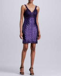 Womens Sequined & Beaded V Neck Cocktail Dress   Sue Wong   Purple (2)