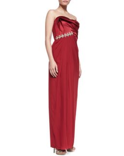 Womens Strapless Beaded Waist Draped Gown, Crimson   Notte by Marchesa  
