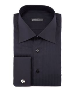 Mens Textured Herringbone Dress Shirt, Black   Stefano Ricci   Blk 43 (16)