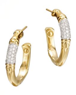 Bamboo 18k Gold Pave Diamond Small Hoop Earrings   John Hardy   Gold (18k )