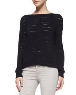 Womens Ossie Sheer Stripe Knit Sweater   J Brand Jeans   Navy (MEDIUM)