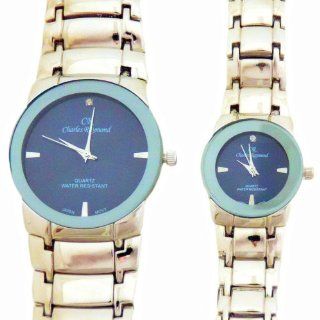 Charles Raymond His & Hers Designer Watches Silver Bracelet, Blue Face Watch Set Watches