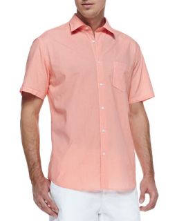 Mens Micro Gingham Short Sleeve Shirt, Orange   Orange (LARGE)