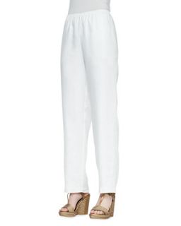Straight Leg Lined Linen Pants, White, Womens   Go Silk   White (3X (24W))