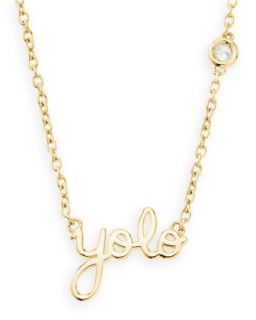 Gold YOLO Pendant Bezel Diamond Necklace   SHY by Sydney Evan   Gold
