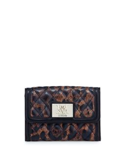 Nero Leopard Print Quilted Faux Leather Wallet   Moschino