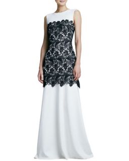 Womens Bicolor Lace Overlay Gown   Tadashi Shoji   Black/Snow (4)