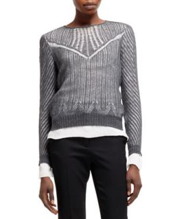 Womens Spider Lace Knit Long Sleeve Top   Alexander McQueen   Gray (LARGE)