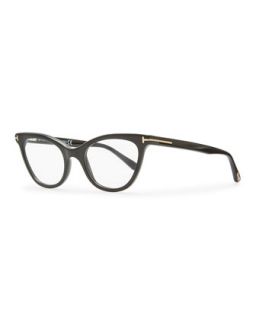 Slight Cat Eye Fashion Glasses, Shiny Black   Tom Ford   Shn blk/Rse gld