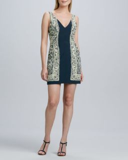 Womens Lace Print Jersey Dress   Nicole Miller Artelier   Black/Ivory (10)