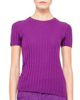 Womens Short Sleeve Ribbed Cashmere Silk Pullover   Akris   Violet (8)