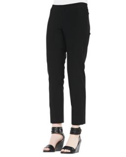 Womens Washable Stretch Crepe Ankle Pants, Black, Petite   Eileen Fisher  
