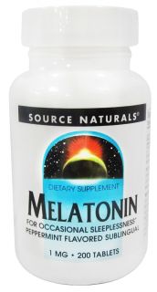 Source Naturals   Melatonin Sublingual Peppermint 1 mg.   200 Tablets