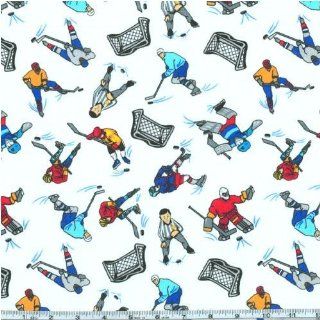 44'' Wide Flannel Hockey Players White Fabric By The Yard