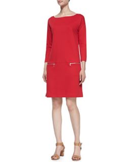 Knit Zip Pocket Shift Dress, Womens   Joan Vass   Salsa red (1X (14/16W))