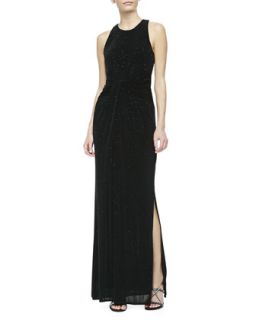 Womens Twisted Front Sparkle Jersey Gown   Laundry by Shelli Segal   Black (14)
