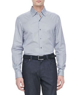 Mens Micro Stripe Dress Shirt, Gray/Navy   Ermenegildo Zegna   Dark gray