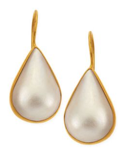 White Mabe Mother of Pearl Teardrop Wire Earrings   Dina Mackney   Pearl