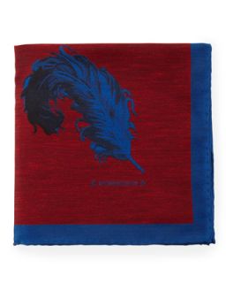 Mens Feather Pocket Square, Red/Blue   Massimo Bizzocchi   Red/Blue