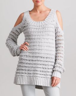 Womens Cold Shoulder Sweater, Cement   Donna Karan   Cement (PETITE)