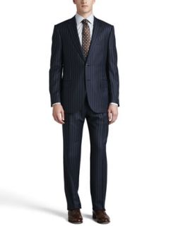 Mens Bold Pinstripe Suit, Navy   Ermenegildo Zegna   (44L)