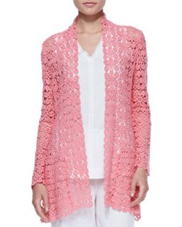 Womens Embroidered Open Weave Topper   Coral (LARGE (12/14))