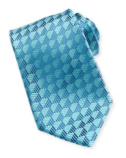 Mens Woven Tonal Trapezoid Tie, Blue   Charvet   Blue