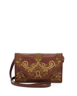 Embroidered Leather Crossbody Shoulder Bag, Brandy   Isabella Fiore