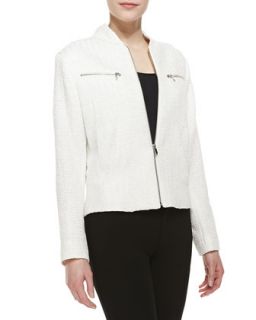 Womens Tweed Zip Front Jacket, White   Theyskens Theory   White (PETITE)