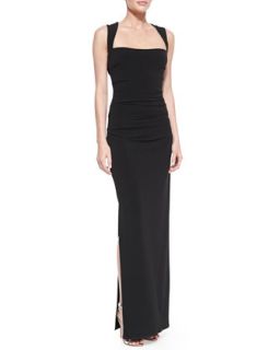 Womens Cross Back Ruched Middle Gown   Laundry by Shelli Segal   Black (4)