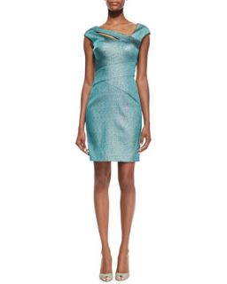 Womens Cap Sleeve Peekaboo Cocktail Dress, Turquoise   Kay Unger New York  