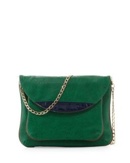 Tate Chain Faux Leather Flap Clutch Bag, Emerald   Deux Lux