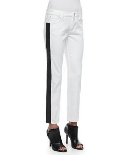 Womens Flex Band Side Striped Jeans, White/Black   Faith Connexion   White (30)
