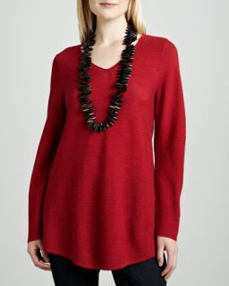Womens Wool Shirttail V Neck Tunic, Petite   Eileen Fisher   Lacquer (red) (PP