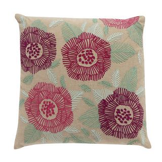 Natural floral embroidered cushion