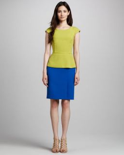 Womens Double Face Suiting Pencil Skirt, Sapphire   Halston Heritage  