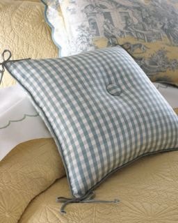 18Sq. Checked Pillow w/ Center Button/Corner Ties