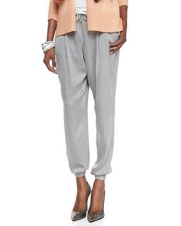 Womens Silk Charmeuse Ankle Pants, Stone   Eileen Fisher   Stone (M (10/12))