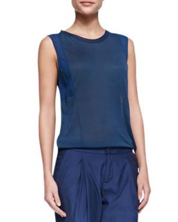 Womens Mixed Fabric Silk Muscle Tee   Vince   Royal blue (X SMALL)