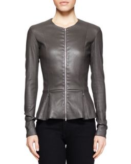 Womens Anasta Leather Peplum Jacket, Charcoal   THE ROW   Charcoal (2)