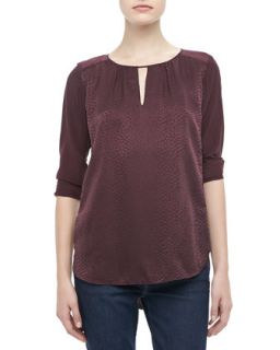 Womens Printed/Solid Silk Blouse   Rebecca Taylor   Bordeaux (10)