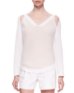 Womens V Neck Sweater with Cold Shoulders   3.1 Phillip Lim   White (LARGE)