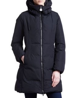 Womens Long Puffer Coat with Hood, Black   Moncler   Black (0 (XS))