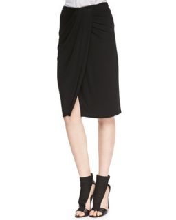 Womens Tali Wrap Front Stretch Knit Skirt, Black   Ella Moss   Black (XS)