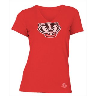 SOFFE Womens Wisconsin Badgers No Sweat V Neck Short Sleeve T Shirt   Size L,