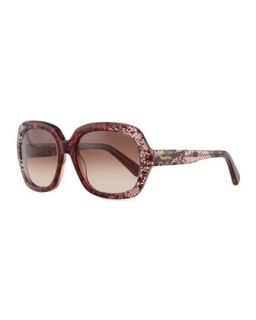 Rounded Lace Frame Sunglasses, Bordeaux/Multi   Valentino   Bordeaux