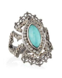 New World Scalloped Green Turquoise & Diamond Ring   Armenta   Silver (7)